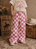 Checkered Print Barrel Denim Pants
