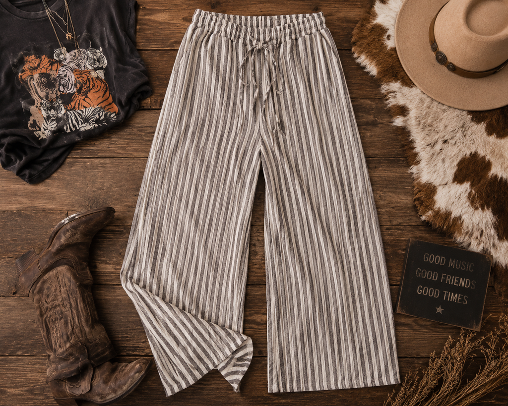 Taupe Striped Drawstring Pants