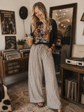 Taupe Striped Drawstring Pants